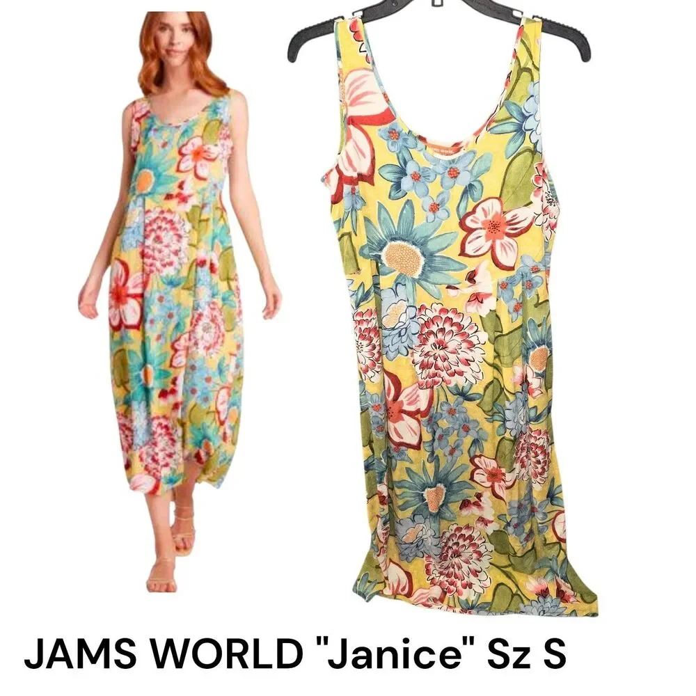 Jams World Sz S Janice Riesling AOP Floral Side Pockets Midi Dress W334X-RIES